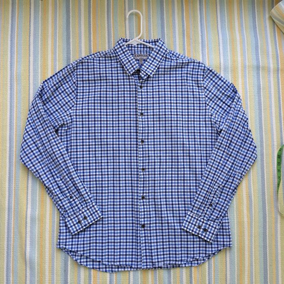 ⭐ Express Fitted blue plaid/checked button down size XL 17 - 17.5 - Picture 1 of 9